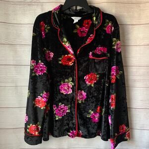 Sofia Intimates by Sofia Vergara Floral Pajama Top Crushed Velvet Size XL 16-18